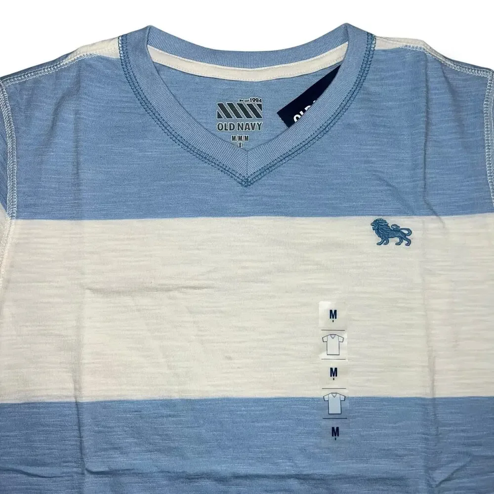 Old Navy Boys T Shirt Striped V Neck Short Sleeve Blue White Medium 8